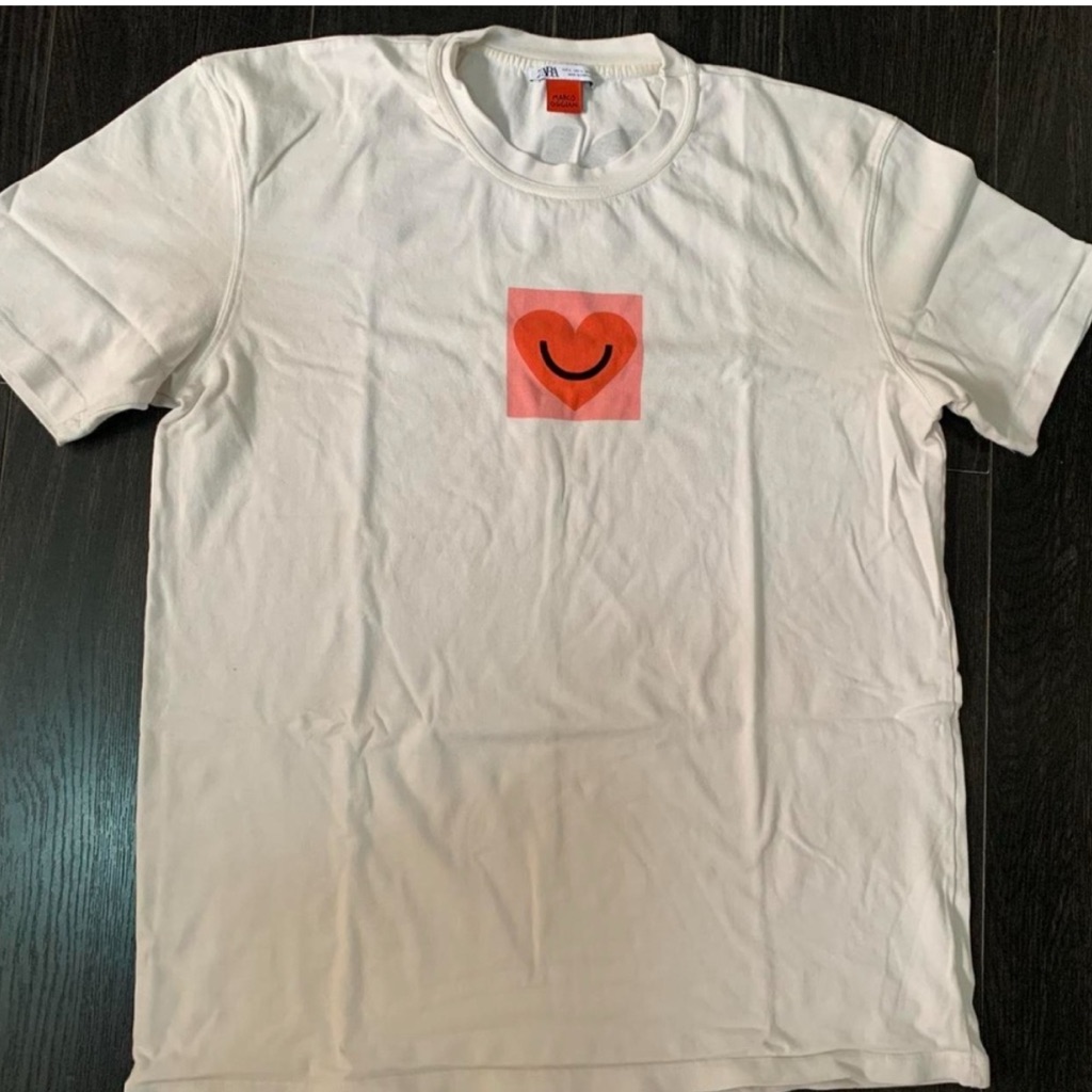 Zara White Tee With Red Heart Graphic